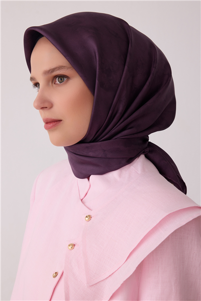 Mor Soyut Desen %100 Twill İpek Eşarp 4428-57