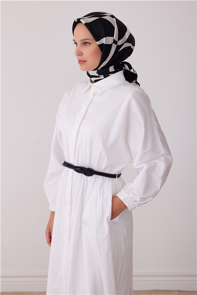Siyah Soyut Desen %100 Twill İpek Eşarp 4429-42