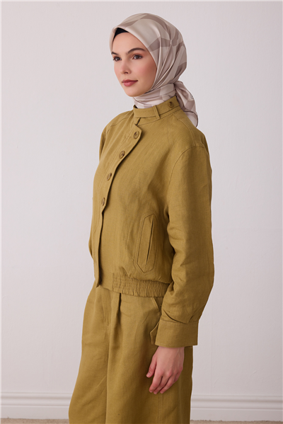 Bej Soyut Desen %100 Twill İpek Eşarp 4429-43