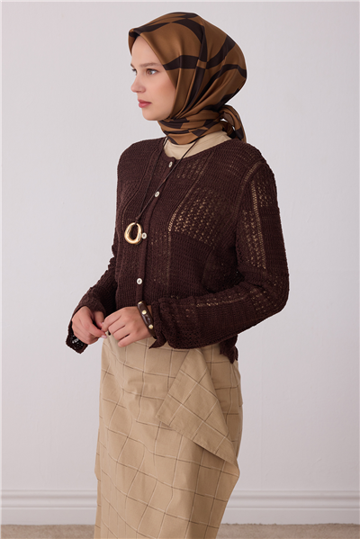 Camel Soyut Desen %100 Twill İpek Eşarp 4429-44