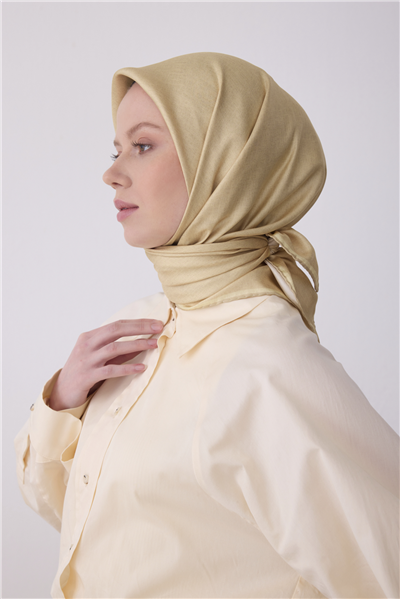 Sarı Klasik Desen %100 Twill İpek Eşarp 4305-04