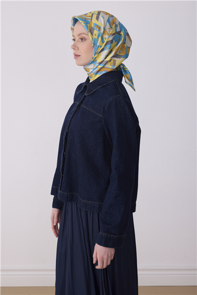 Sarı Obje Desen %100 Twill İpek Eşarp 4307-84