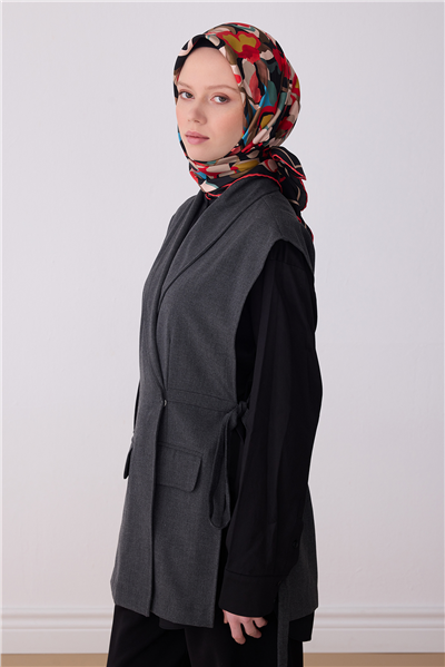 Siyah Çiçek Desen %100 Twill İpek Eşarp 4312-31