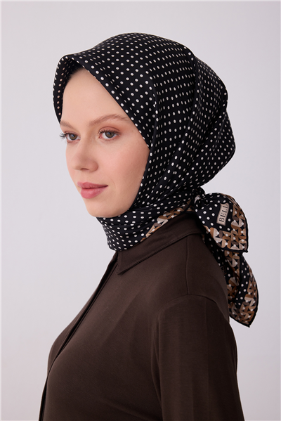 Siyah Klasik Desen %100 Twill İpek Eşarp 4326-02