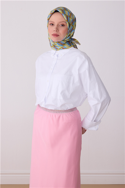 Yeşil Geometrik Desen %100 Twill İpek Eşarp 4302-52