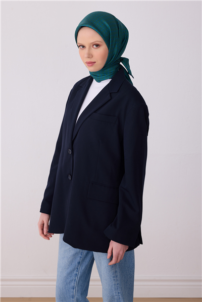 Petrol Klasik Desen %100 Twill İpek Eşarp 4317-85