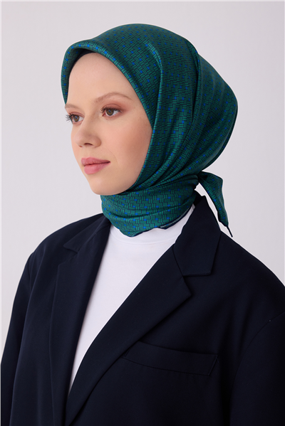 Petrol Klasik Desen %100 Twill İpek Eşarp 4317-85