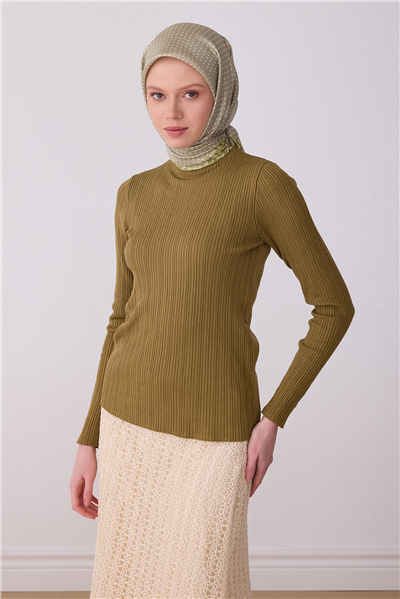Haki Mint Klasik Desen %100 Twill İpek Eşarp 4326-85