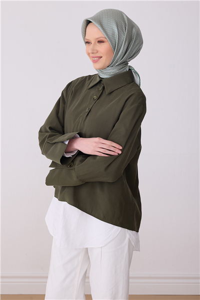 Yeşil Monogram Desen %100 Twill İpek Eşarp 4321-85