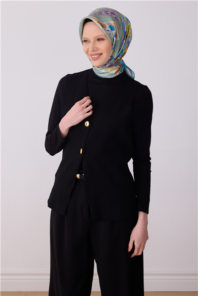 Yeşil Obje Desen %100 Twill İpek Eşarp 4316-82
