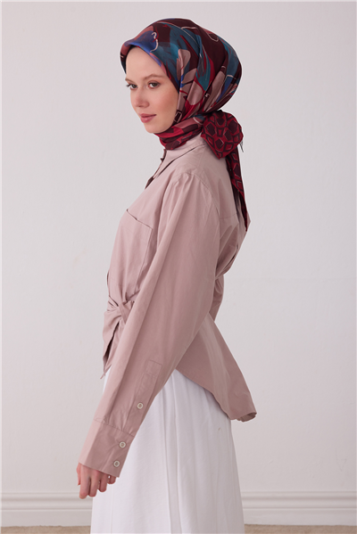 Bordo Çiçek Deseni %100 Twill İpek Eşarp 4426-80