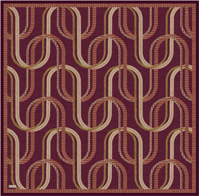Bordo Geometrik Desen %100 Twill İpek Eşarp 4424-36