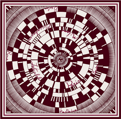 Bordo Geometrik Desen %100 Twill İpek Eşarp 4411-88