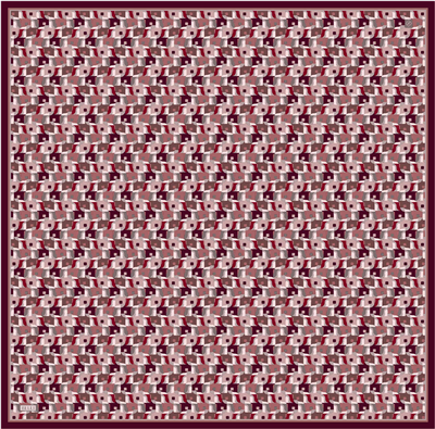 Bordo Geometrik Desen %100 Twill İpek Eşarp 4402-03