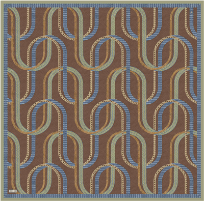 Camel Geometrik Desen %100 Twill İpek Eşarp 4424-34