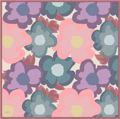 Çok Renkli Çiçek Desen %100 Twill İpek Eşarp 4306-84