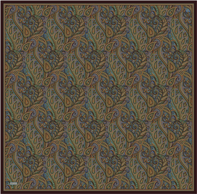 Çok Renkli Etnik Desen %100 Twill İpek Eşarp 4404-84