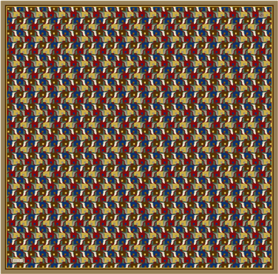 Çok Renkli Geometrik Desen %100 Twill İpek Eşarp 4402-82