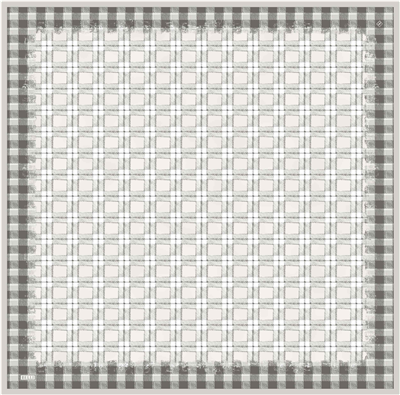 Ekru Geometrik Desen %100 Twill İpek Eşarp 4421-57
