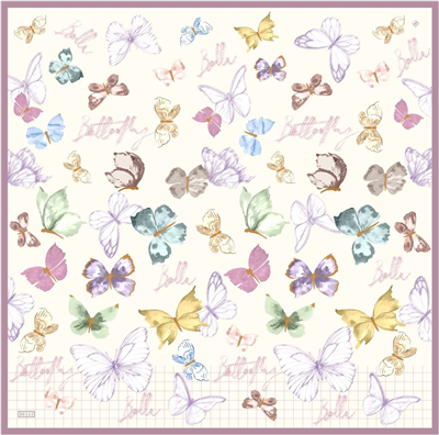 Ekru Pembe Obje Desen %100 Twill İpek Eşarp 4329-52