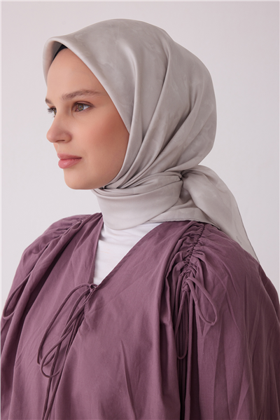 Ekru Soyut Desen %100 Twill İpek Eşarp 4428-06