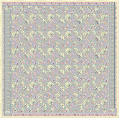Gri Çok Renkli Etnik Desen %100 Twill İpek Eşarp 4314-80