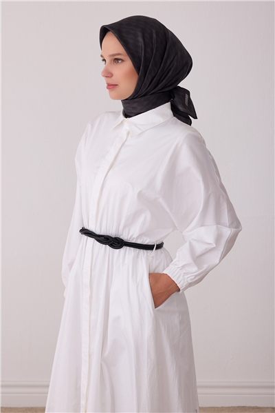 Gri Geometrik Desen %100 Twill İpek Eşarp 4425-80