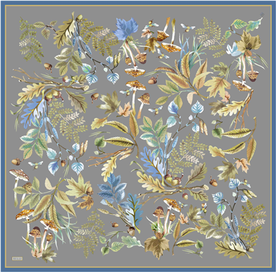 Gri Soyut Desen %100 Twill İpek Eşarp 4412-31