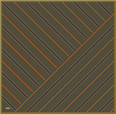 Haki Geometrik Desen %100 Twill İpek Eşarp 4405-34