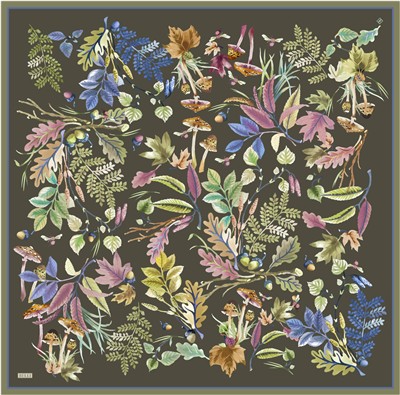 Haki Soyut Desen %100 Twill İpek Eşarp 4412-82