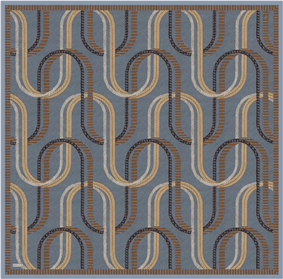 İndigo Geometrik Desen %100 Twill İpek Eşarp 4424-82