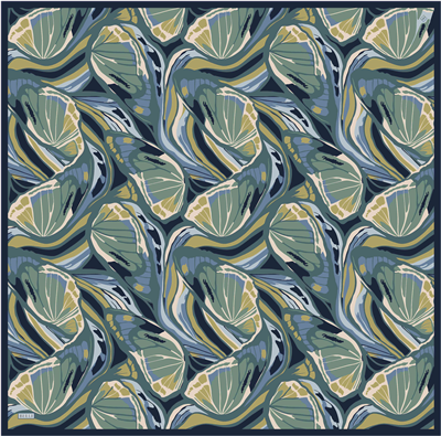 İndigo Soyut Desen %100 Twill İpek Eşarp 4417-83