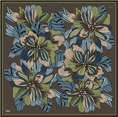Kahverengi Çiçek Deseni %100 Twill İpek Eşarp 4413-54