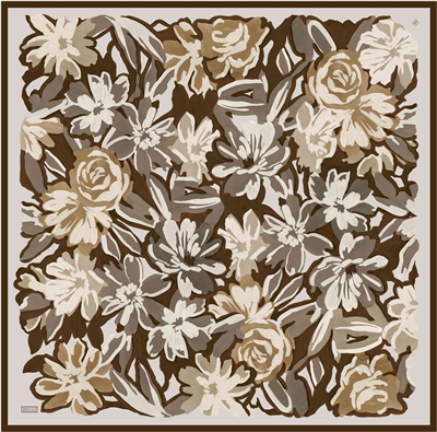 Kahverengi Çiçek Deseni %100 Twill İpek Eşarp 4416-85