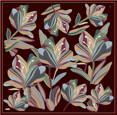 Kahverengi Çiçek Deseni %100 Twill İpek Eşarp 4410-81