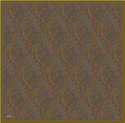 Kahverengi Etnik Desen %100 Twill İpek Eşarp 4404-02