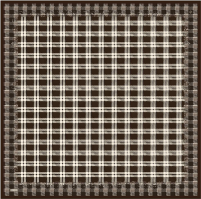 Kahverengi Geometrik Desen %100 Twill İpek Eşarp 4421-55