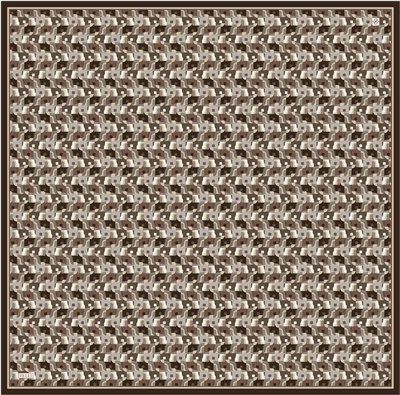 Kahverengi Geometrik Desen %100 Twill İpek Eşarp 4402-58