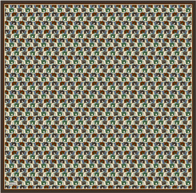 Kahverengi Geometrik Desen %100 Twill İpek Eşarp 4402-50