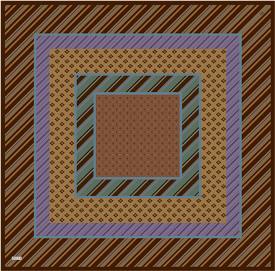 Kahverengi Geometrik Desen %100 Twill İpek Eşarp 4423-51