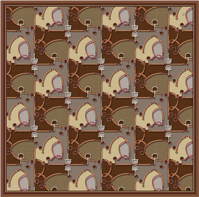 Kahverengi Geometrik Desen %100 Twill İpek Eşarp 4400-05