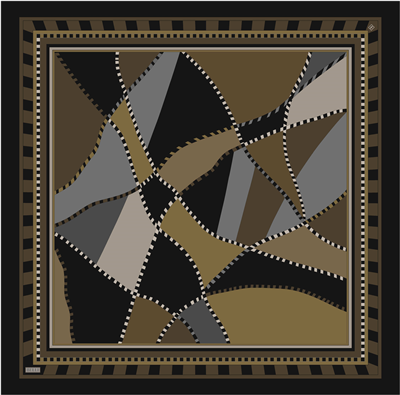 Kahverengi Geometrik Desen %100 Twill İpek Eşarp 4419-55