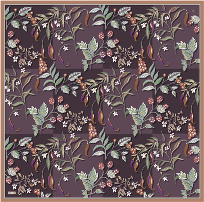 Kahverengi Obje Desen %100 Twill İpek Eşarp 4320-32