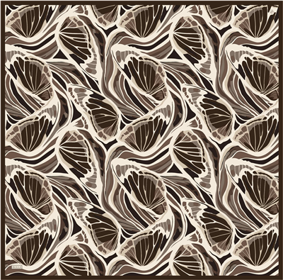 Kahverengi Soyut Desen %100 Twill İpek Eşarp 4417-60