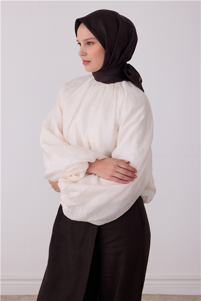 Kahverengi Soyut Desen %100 Twill İpek Eşarp 4428-02