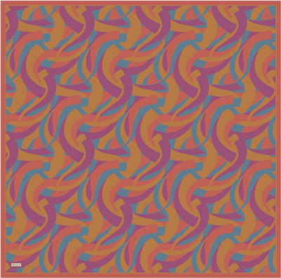 Kiremit Çok Renkli Geometrik Desen %100 Twill İpek Eşarp 4327-83