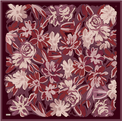 Kırmızı Çiçek Deseni %100 Twill İpek Eşarp 4416-82