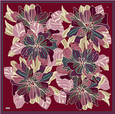 Kırmızı Çiçek Deseni %100 Twill İpek Eşarp 4413-84