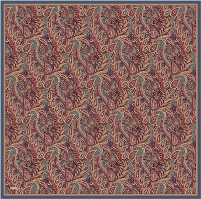 Kırmızı Etnik Desen %100 Twill İpek Eşarp 4404-05