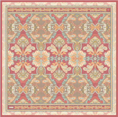 Kırmızı Etnik Desen %100 Twill İpek Eşarp 4304-03